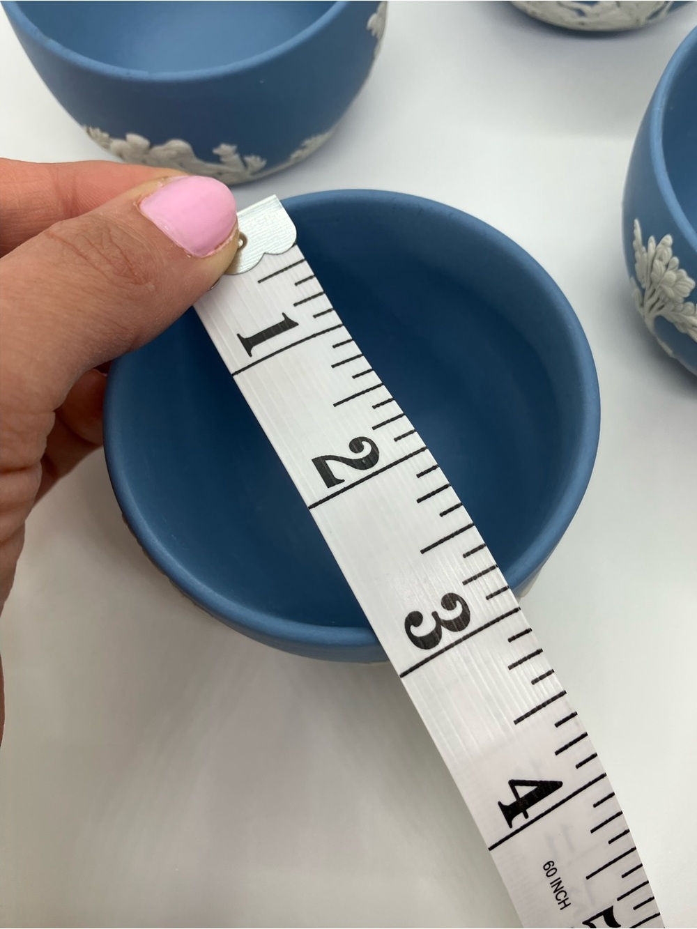 Vtg Wedgwood Blue Jasperware Set of 4 Small Round Open Pots Match Holders - Picture 12 of 13